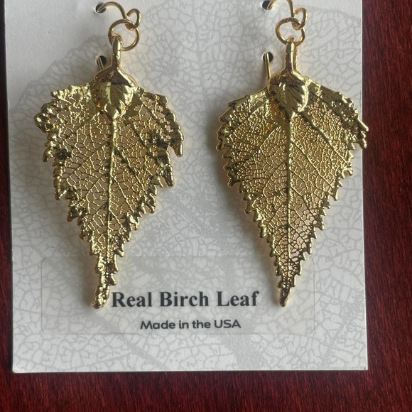 Rocky Mountain Leaf Company Birch Leaf Earrings ~ 24K-Gold Dangle Drop NWT/NEW - Picture 2 of 3